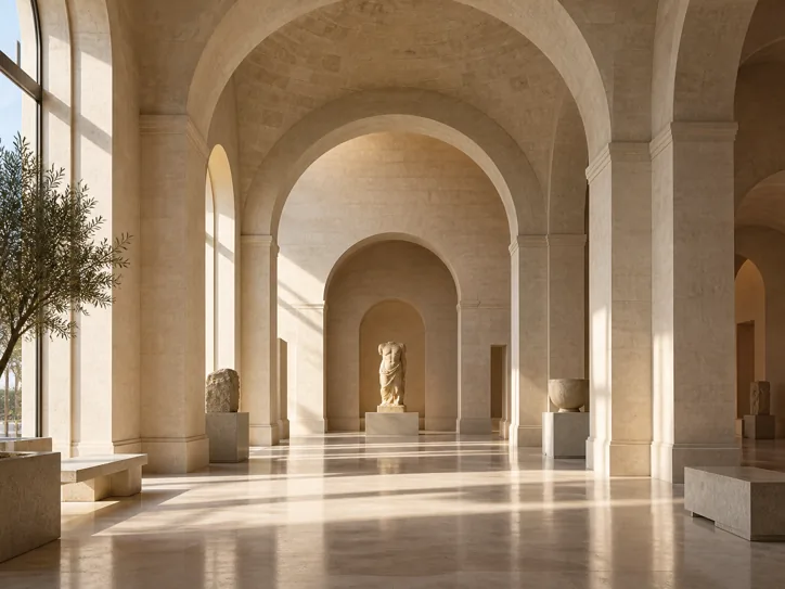 Limestone museum with monumental arches