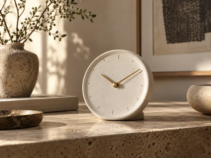 Minimal ceramic table clock with brass hands