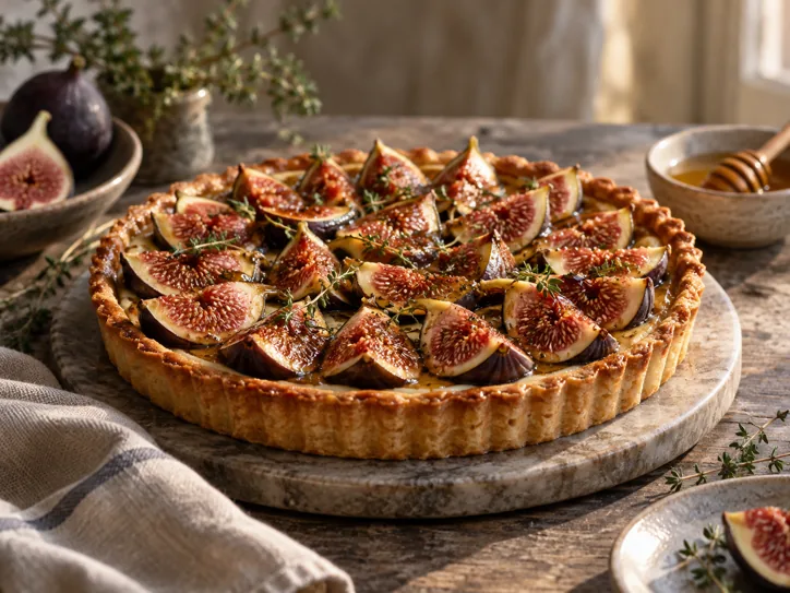 Fresh fig tart with honey and thyme