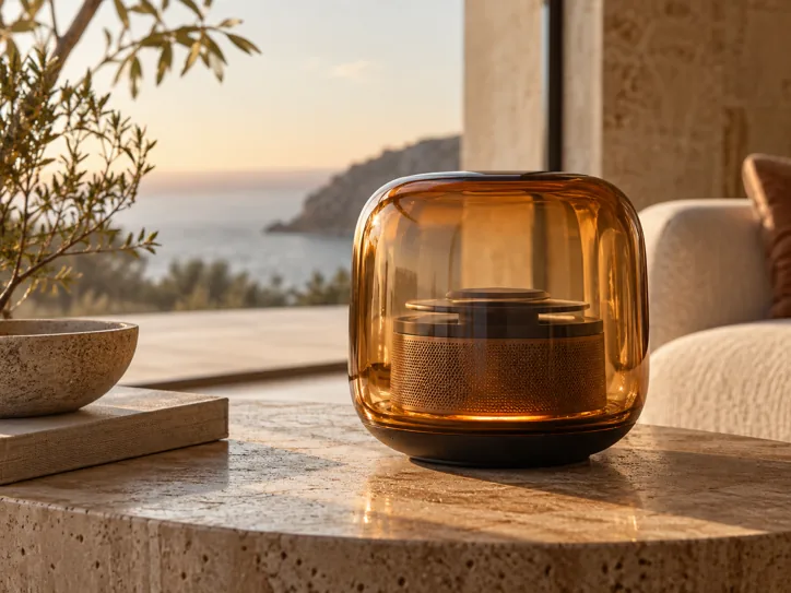 Translucent amber glass wireless speaker