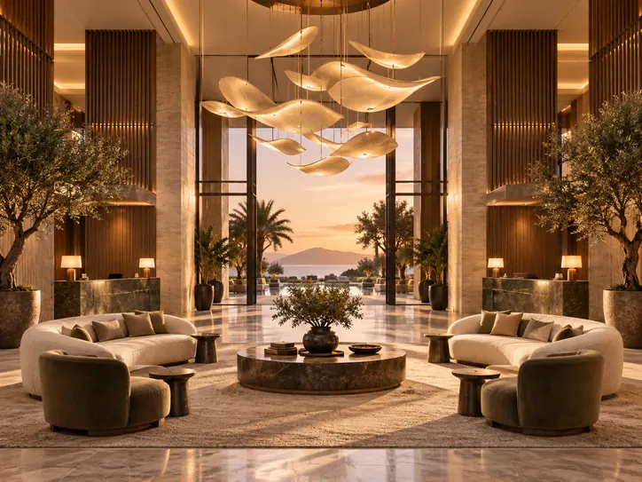 Sculptural hotel lobby