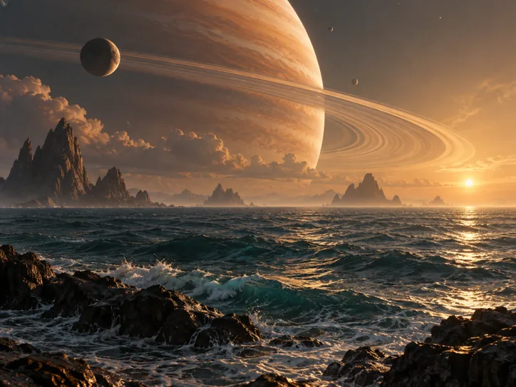 Alien ocean beneath a giant ringed planet