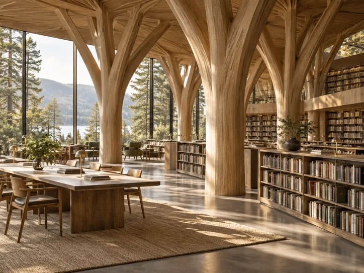 Timber library with branching structural columns