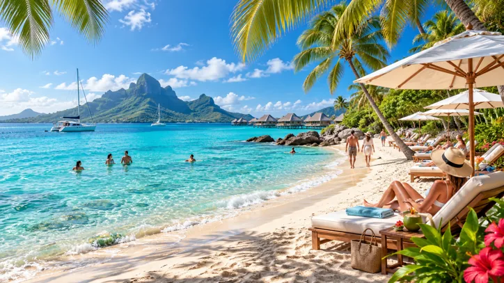 Sunlit tropical beach resort
